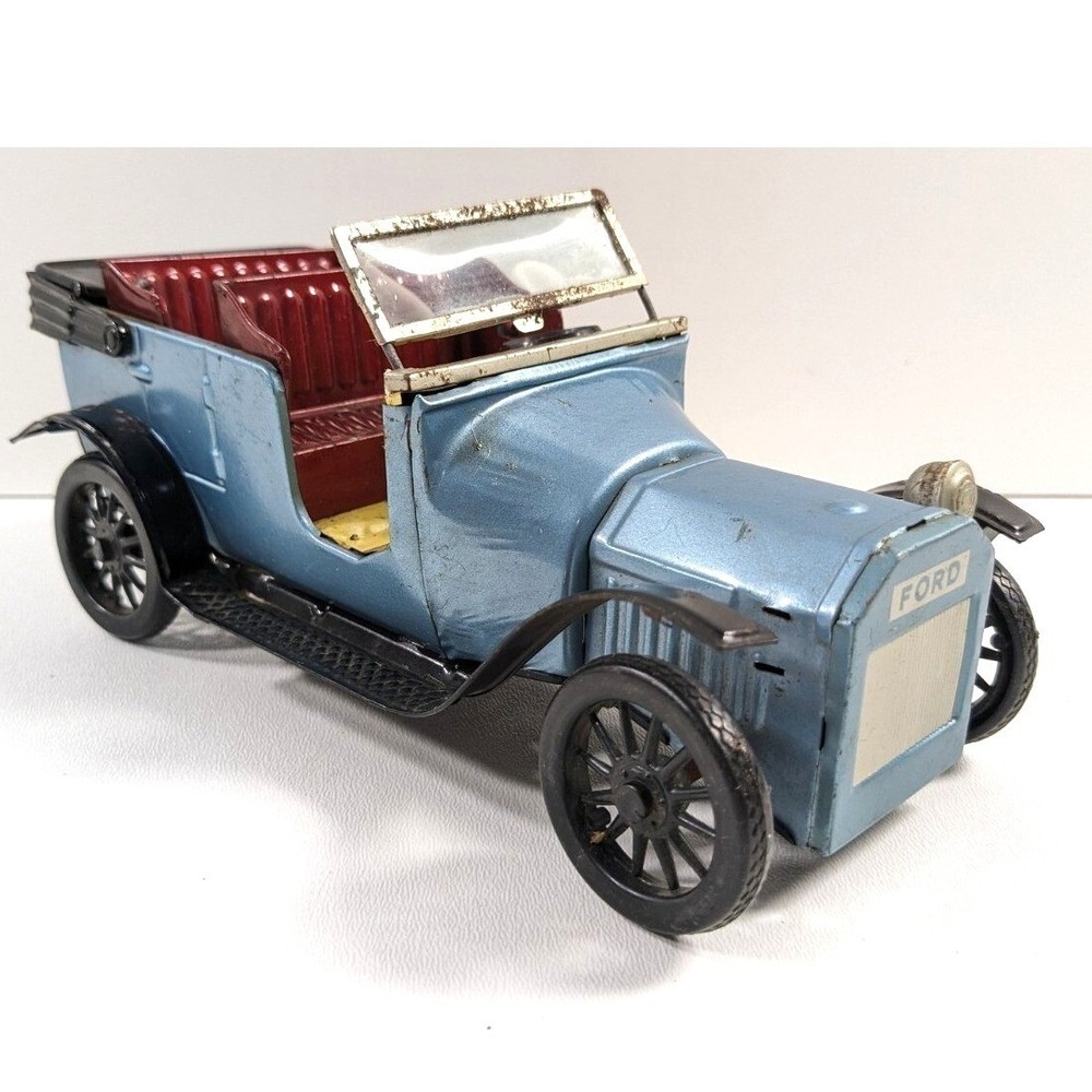 Vintage Ford 1915 Model T Tin Litho Toy Car Made in Japan Blue 8 Inch